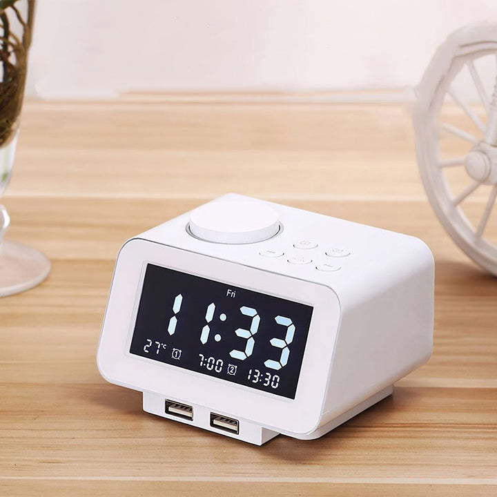 Digital Bedside Mute Dual USB Alarm Clock Radio