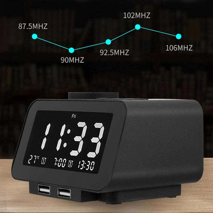 Digital Bedside Mute Dual USB Alarm Clock Radio