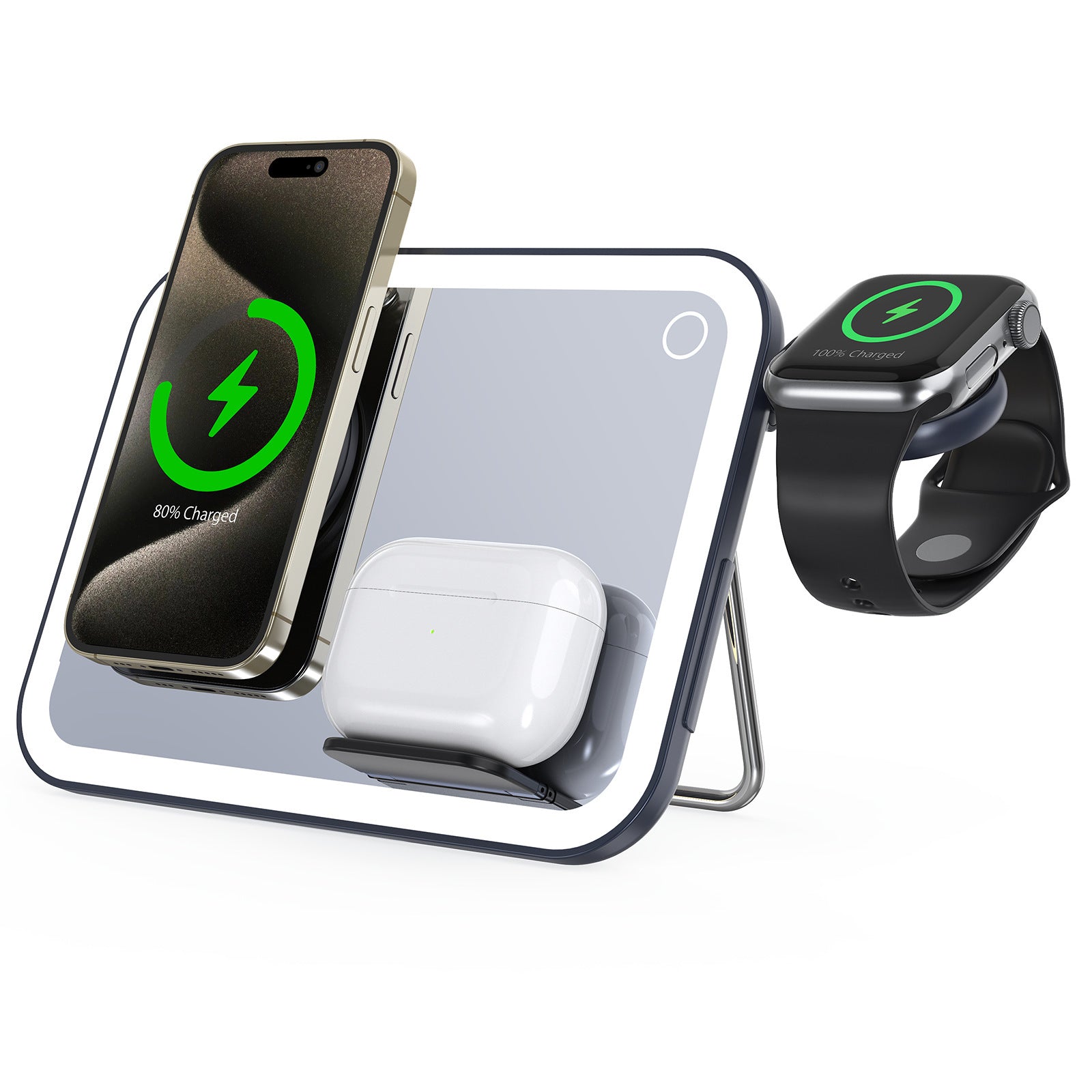 Three-in-1 wireless charger LED makeup mirror