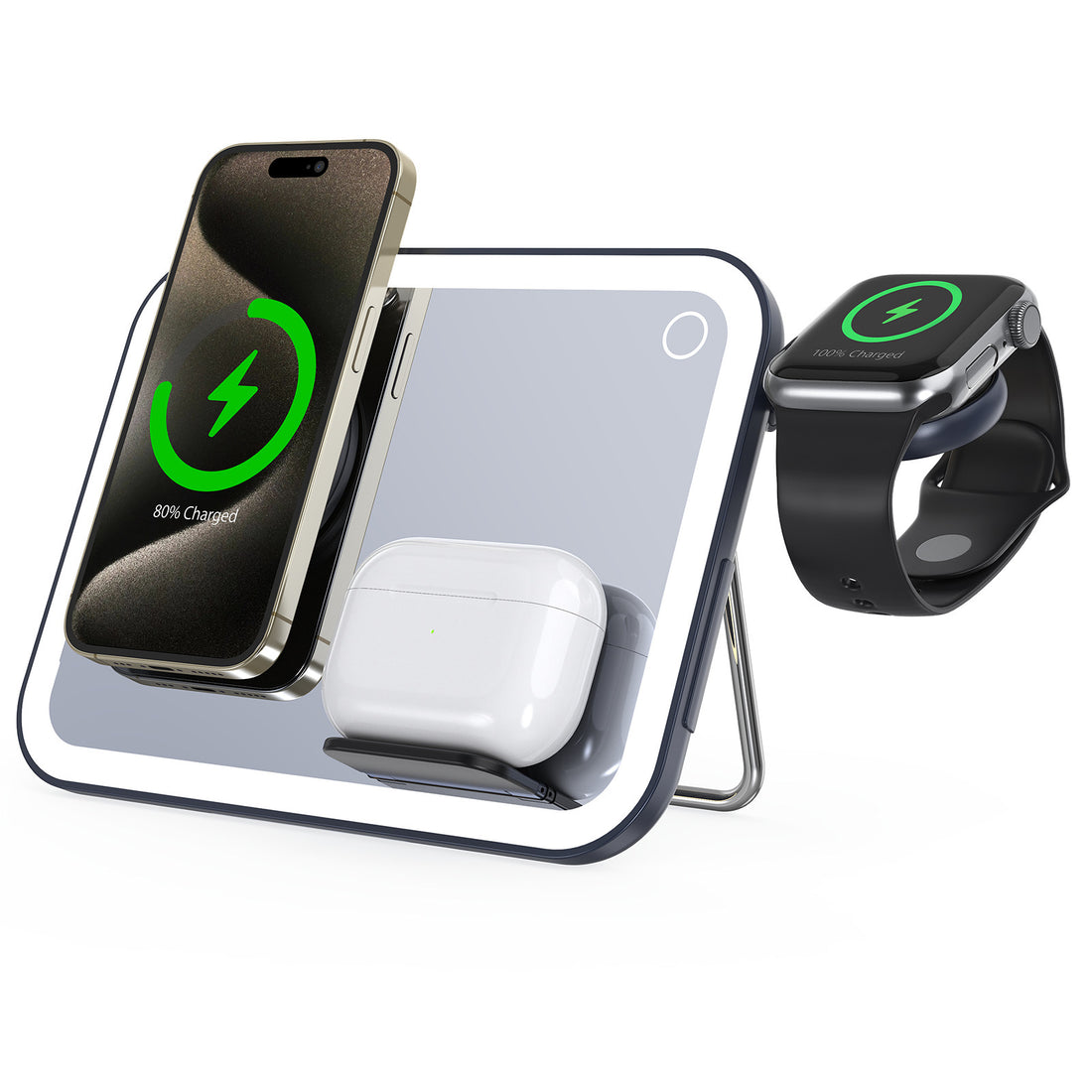 Three-in-1 wireless charger LED makeup mirror