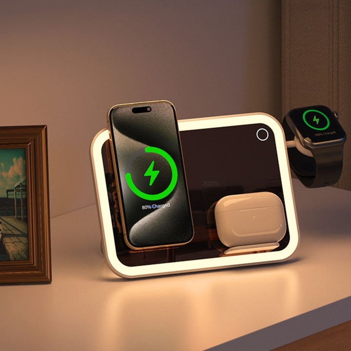 Three-in-1 wireless charger LED makeup mirror